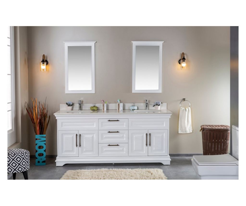 Set Mobilier Baie Huron 72, Include Dulap Baza cu Lavoar Dublu și