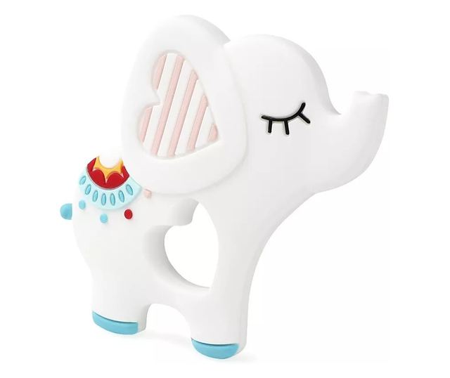 Играчка за гризане Babynio, изработена от силикон, за бебета, във формата на слонче, бяла