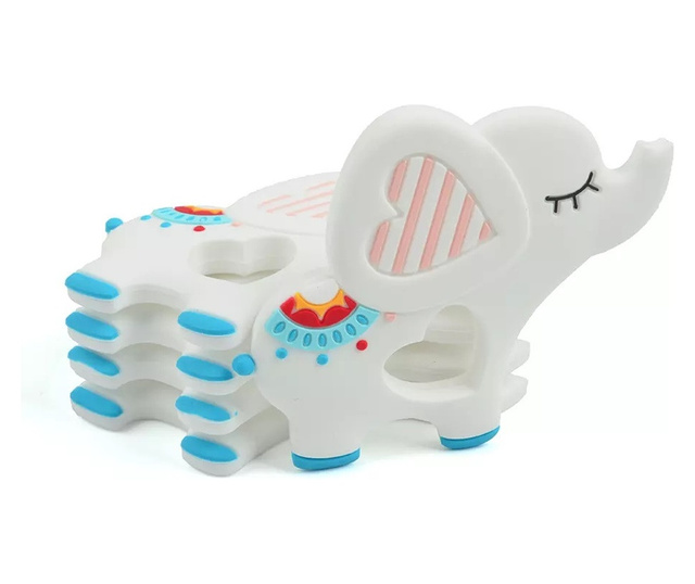 Играчка за гризане Babynio, изработена от силикон, за бебета, във формата на слонче, бяла