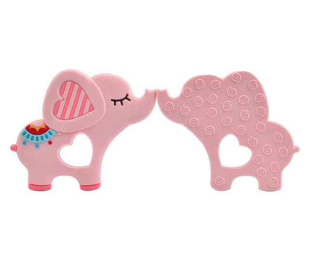 Играчка за гризане Babynio, изработена от силикон, за бебета, във формата на слонче, розова