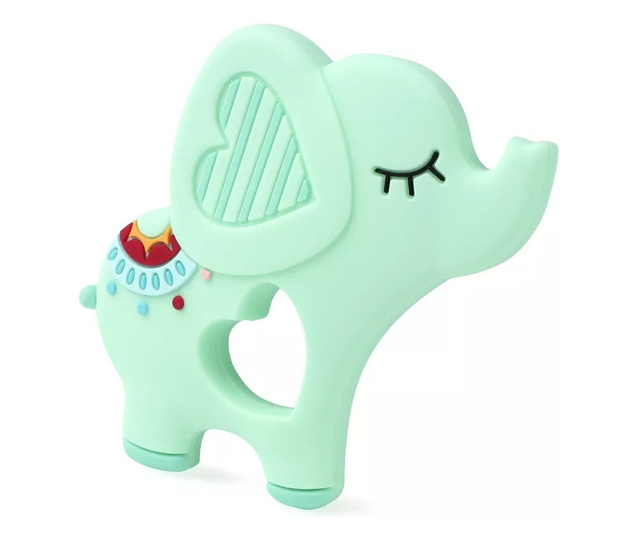Играчка за гризане Babynio, изработена от силикон, за бебета, във формата на слонче, зелена