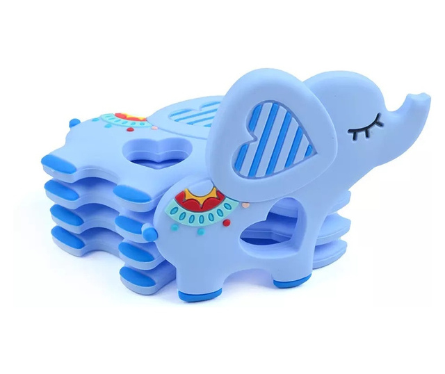 Играчка за гризане Babynio, изработена от силикон, за бебета, във формата на слонче, синя
