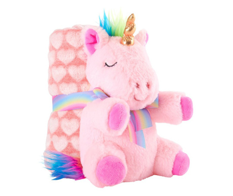 Set păturică și unicorn roz pluș 22cm