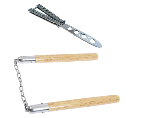 Комплект тренировъчни ножове IdeallStore®, Основно острие, неръждаема стомана, 22 см и дървени Nunceag