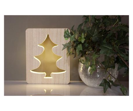 Decor de Craciun cu lumina LED si suport rustic din lemn