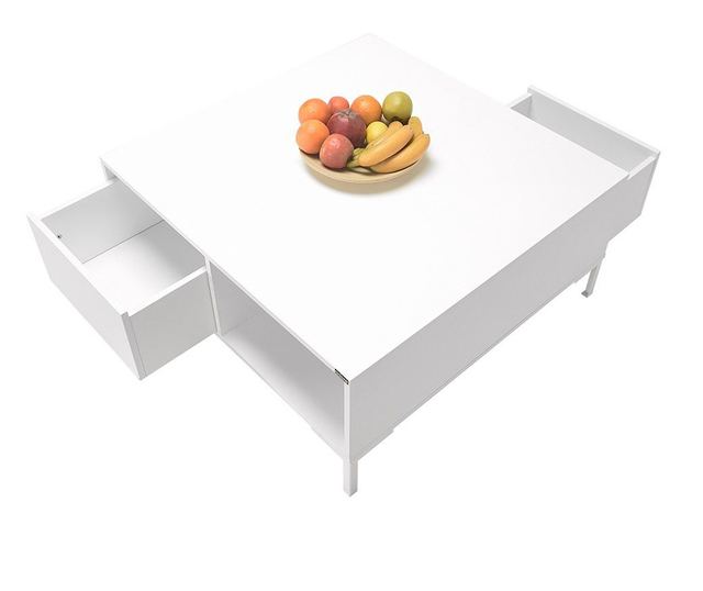 Masuta de cafea Emiel, 90x90x42, alba, PAL, cu sertar