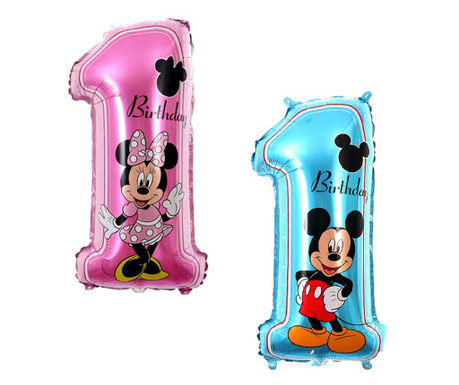 Set Baloane folie Pink Minnie Mouse si Mickey Mouse, cifra 1, 70 x 35 CM