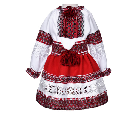 Costum Popular Muntenia pentru fete, rosu 4 ani 104 cm