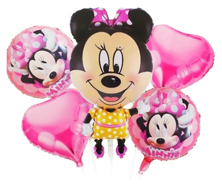 Buchet 5 baloane folie Minnie Mouse, roz, 70 x 50 cm