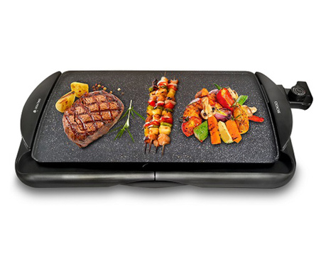 Gratar Electric SOGO BAR-SS-1224, 2000 W, Grill, suprafata de gatit 46x26 cm, Temperatura ajustabila, invelis de piatra, Negru