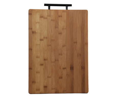 Tocator de bucatarie gros Pufo Premium din lemn de bambus cu maner din metal, maro, 45 x 32 cm