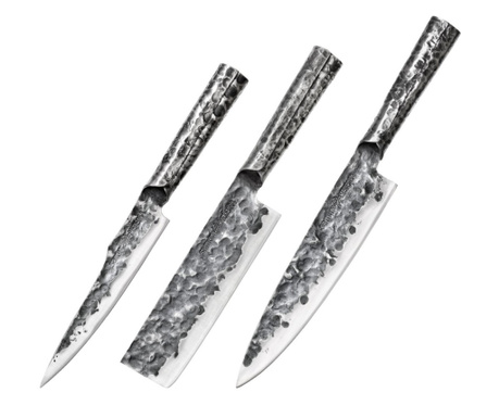 3 Samura-Meteora késből álló készlet, damasztacél VG10, 17,4/17,3/20,9 cm, ezüst/fekete