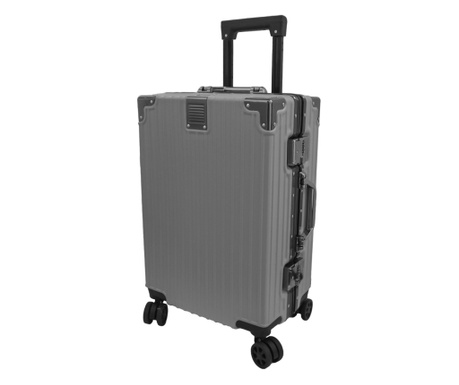 Troler, bagaj de cala, Naimeed D5394L, Premium Voyage, 4 roti duble 360 grade, ABS, inchidere cifru, Gri, 44x29x71cm