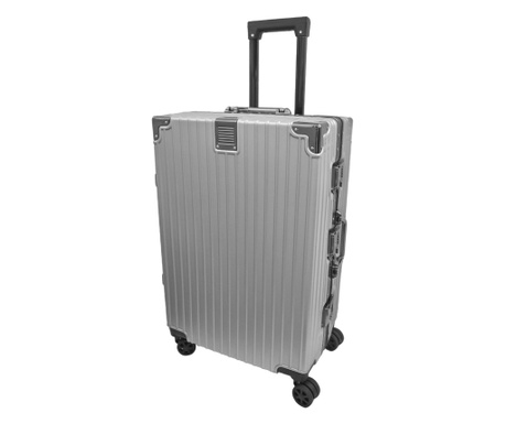 Troler, bagaj de cala, Naimeed D5400L, Premium Voyage, 4 roti duble 360 grade, ABS, inchidere cifru, Argintiu, 50x33x77cm
