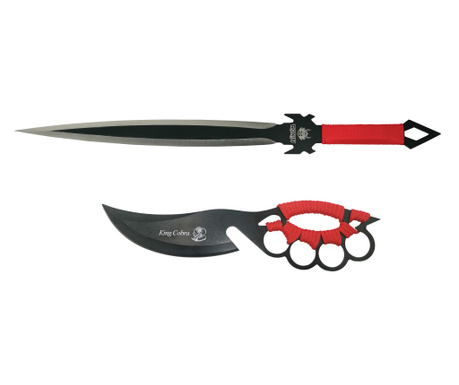 Ловен комплект IdeallStore®, меч Red Ronin и нож King Cobra, неръждаема стомана, черен