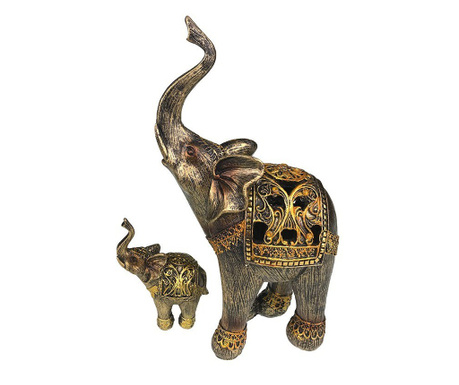 Elefant cu pui decorativ, Auriu, 32 cm, 843H