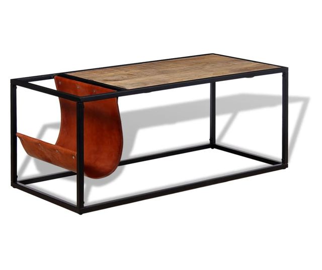 Stolić za kavu s držačem za časopise od prave kože, 110x50x45 cm