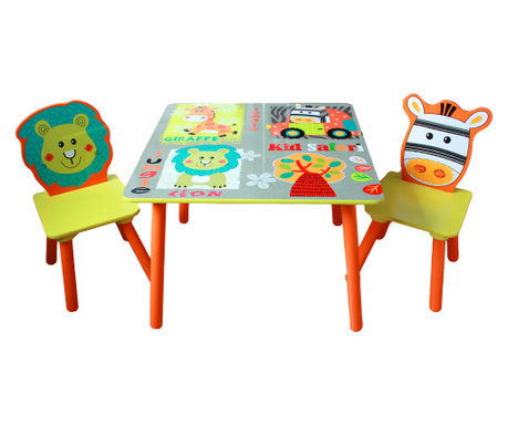 Dječji stol sa 2 stolice, drveni set - za učenje, igru, crtanje, jelo - SAFARI