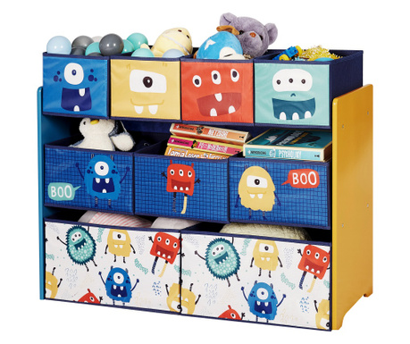 Детски Органайзер за Играчки, Eетажерка, Секция, с 9 Текстилни Кутии за Съхранение - MONSTER