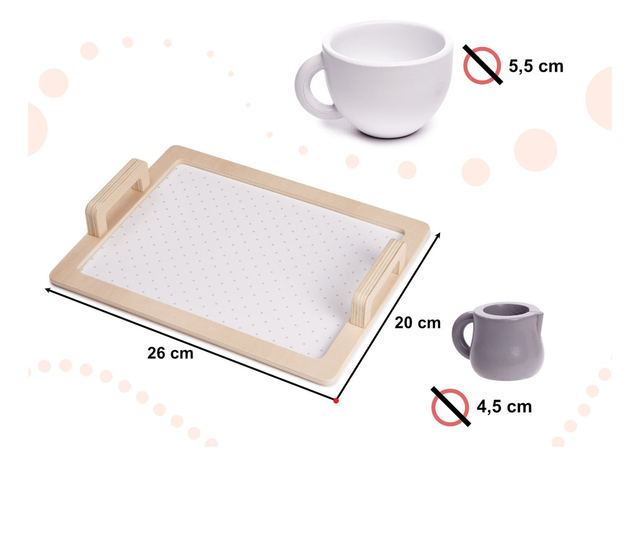 Gyerek fa kávé- és teakészlet kiegészítőkkel - fehér/szürke