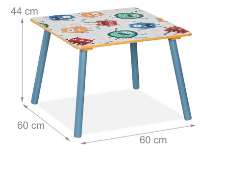 Dječji drveni stol sa 2 stolice, set - za učenje, igru, crtanje, jelo - GHOSTS