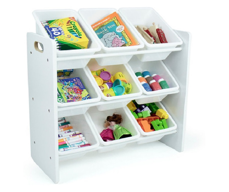 Дървен Органайзер за Съхранение на Играчки и Книжки с 9 кутии за Детска Стая - WHITE