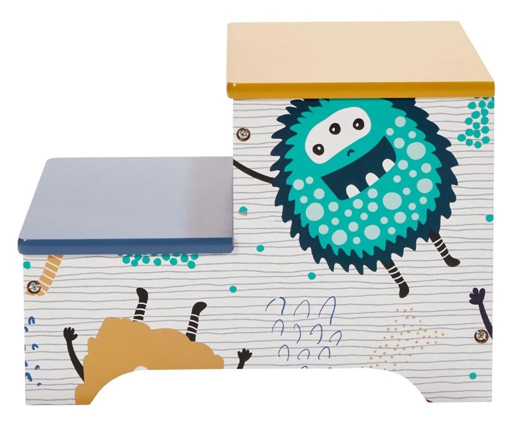 Dětská dřevěná stolička se 2 schůdky, úložným prostorem a madlem - MONSTER - 4