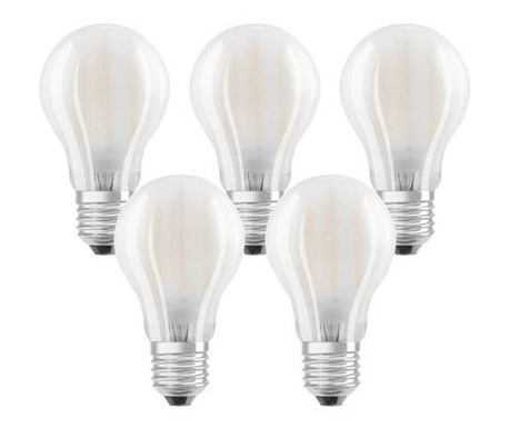 Комплект 5 крушки LED Osram A60, E27, 7W (60W), 806 лумена, Матови, Топла светлина, Енергиен клас E