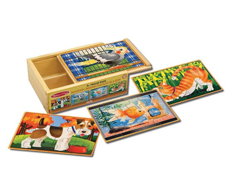Melissa & Doug fa készségfejlesztő játék, puzzlek dobozban, kiskedvencek (3790)