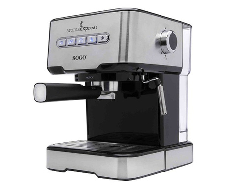 Espressor de cafea SOGO CAF-SS-5685, 850W, presiune 20 bari, 1,5 litrii, panou iluminat, dispozitiv spumare, Timer, 2 filtre, In