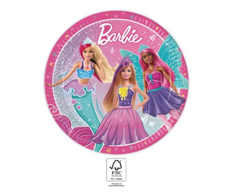 Set 16 farfurii din carton Barbie