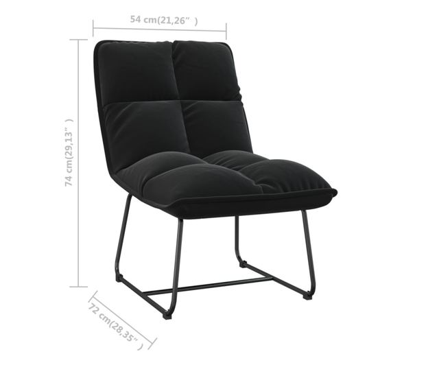 Stolica za odmor s metalnim okvirom, crna, baršunasta
