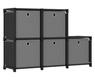 5 kocka polc dobozokkal, fekete, 103x30x72,5 cm, szvet