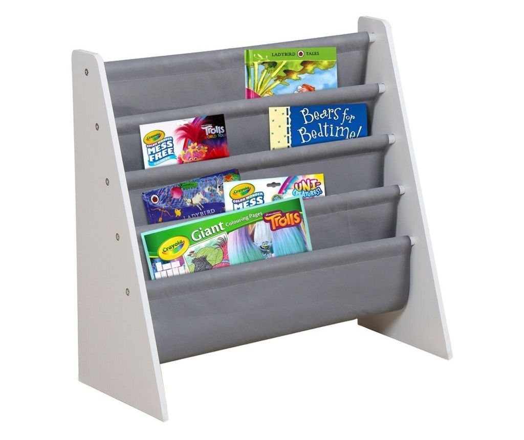 Lesen organizator za otroške knjige in igrače, knjižna polica s policami za otroško sobo - BELA/SIVA
