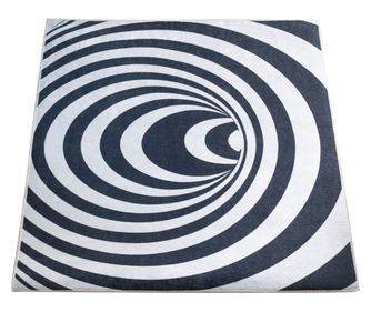 Килим Pin Trаde SRL Kino 3D, 100x100cm,100% Полиестер, Квадратна, Черно/Бял, Кръгове