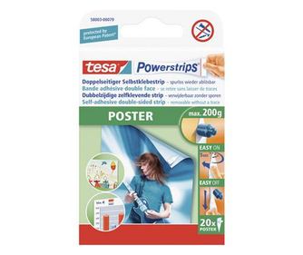 Kétoldalas ragasztó, poszterekhez 16 db, TESA®POWERSTRIPS®