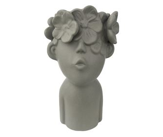 Vaza decorativa, Bust copil cu flori, 23 cm, Gri, 467H-1