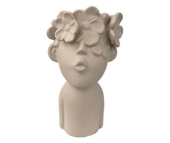 Vaza decorativa, Bust copil cu flori, 23 cm, Crem, 467H-3