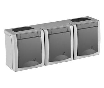 Priza tripla cu impamantare IP54 Pacific Panasonic, PT, gri