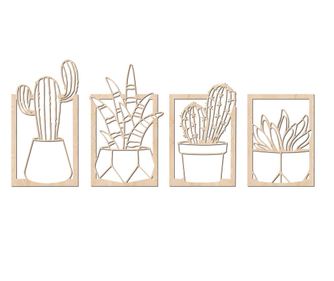 Dekoratív fali panel, Lovie Cacti edényben, 3 részes, 140x60cm, Natúr