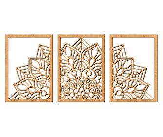 Dekoratív fali panel, Lovie Mandala nagy, 3 részes, 132x60cm, Arany tölgy