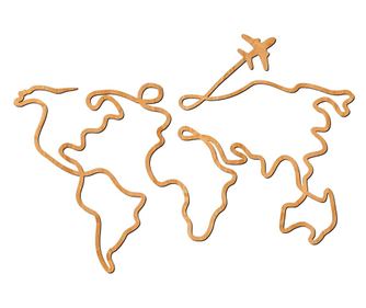 Fali dekoráció, Lovie World Map Travel, 95x65cm, Aranytölgy