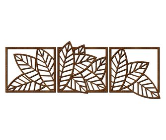Panou decorativ de perete, triptic Lovie Leaves, 3 parti, 175x65cm, Nuc