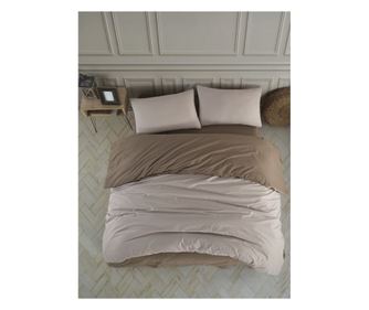 Lenjerie pat dublu Duo Beige Studio Casa, 100% Bumbac ranforce, Cearceaf pilota 200 x 200 cm, Cearceaf pat 220 x 240 cm, 2 fete