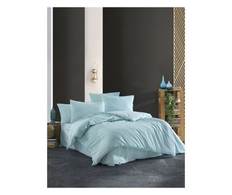 Lenjerie pat dublu Waffle Mint Studio Casa, 100% Bumbac Krep, Cearceaf pilota 200 x 220 cm, Cearceaf pat 240 x 260 cm, 2 fete de