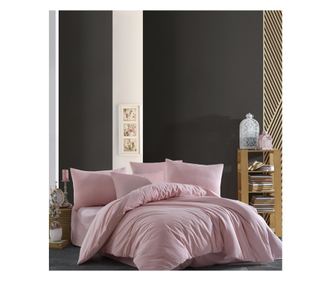 Lenjerie pat dublu Waffle Rose Studio Casa, 100% Bumbac Krep, Cearceaf pilota 200 x 220 cm, Cearceaf pat 240 x 260 cm, 2 fete de