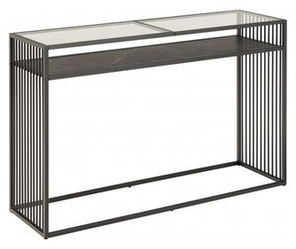 Konzolni stolić, metal, staklo, drvo, crna, 120x75x35 cm