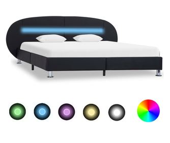 Рамка за легло с LED осветление, черна, 180 x 200 см, еко кожа