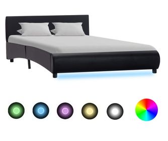 Рамка за легло с LED осветление, черна, 120 x 200 см, еко кожа