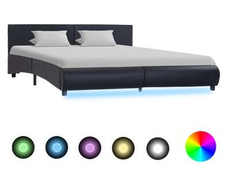 Рамка за легло с LED осветление, черна, 180 x 200 см, еко кожа